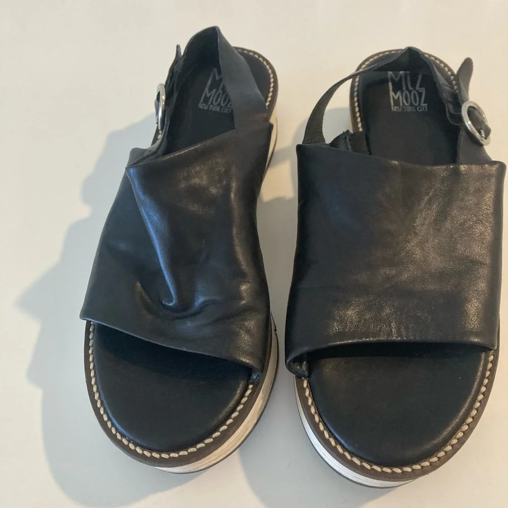 Mix Mooz Verity Black Leather Back Strap Platform Sandals Size 39